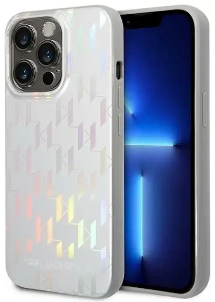 Karl Lagerfeld Iridescent Monogram Case for iPhone 14 Pro Max Silver