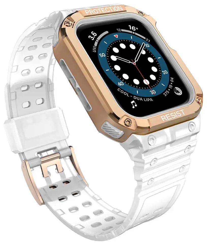 Protect Strap Band for Apple Watch 42/44/45mm Armored Case Strap - Transparent, Rose Gold