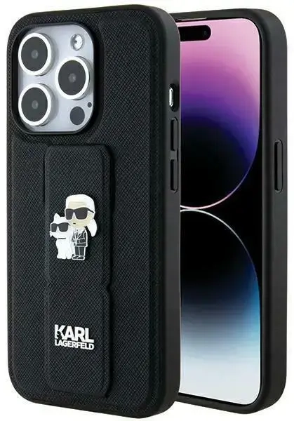 Karl Lagerfeld KLHCP13LGSAKCPK iPhone 13 Pro | 13 6,1" melns cietais maciņš Gripstand Saffiano Karl&Choupette Pins