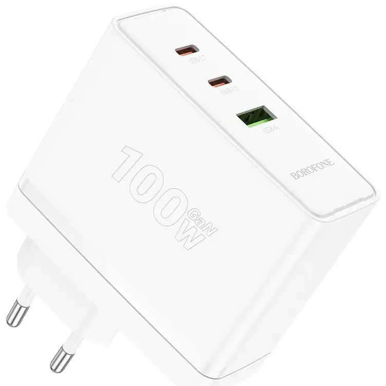 Borofone BN11 Imperial kelioninis įkroviklis | 100W | PD, QC, PPS | USB-C, USB-A | baltas