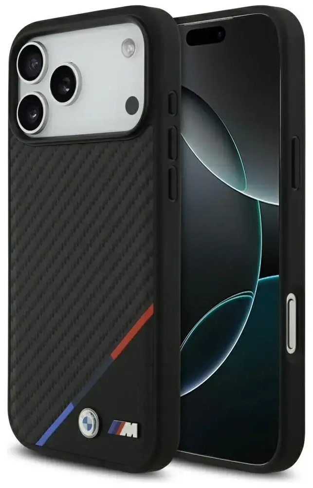 Case BMW M Carbon Tricolor Line MagSafe for iPhone 17 Pro Max black