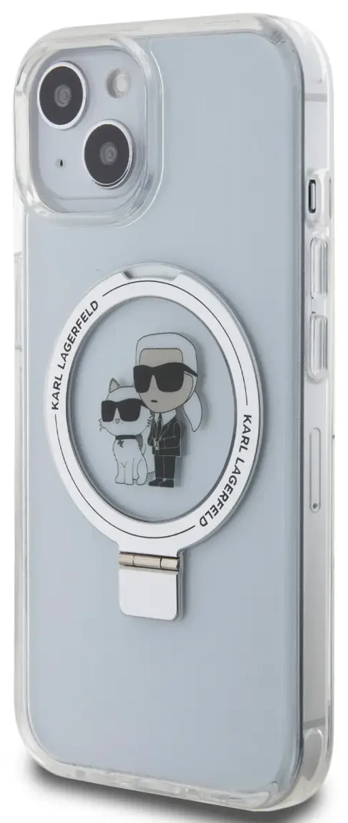 Karl Lagerfeld Ringstand Karl and Choupette MagSafe Case for iPhone 15 White