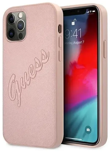 Guess GUHCP12LRSAVSRG iPhone 12 Pro Max 6.7" pink|pink hardcase Saffiano Vintage Script