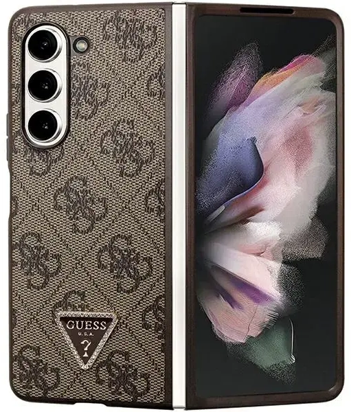 Guess GUHCZFD5P4TDPW F946 Z Fold5 brązowy|brown hardcase Leather 4G Triangle Strass