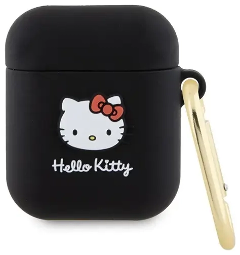 Hello Kitty HKA23DKHSK Airpods 1|2 cover czarny|black Silicone 3D Kitty Head