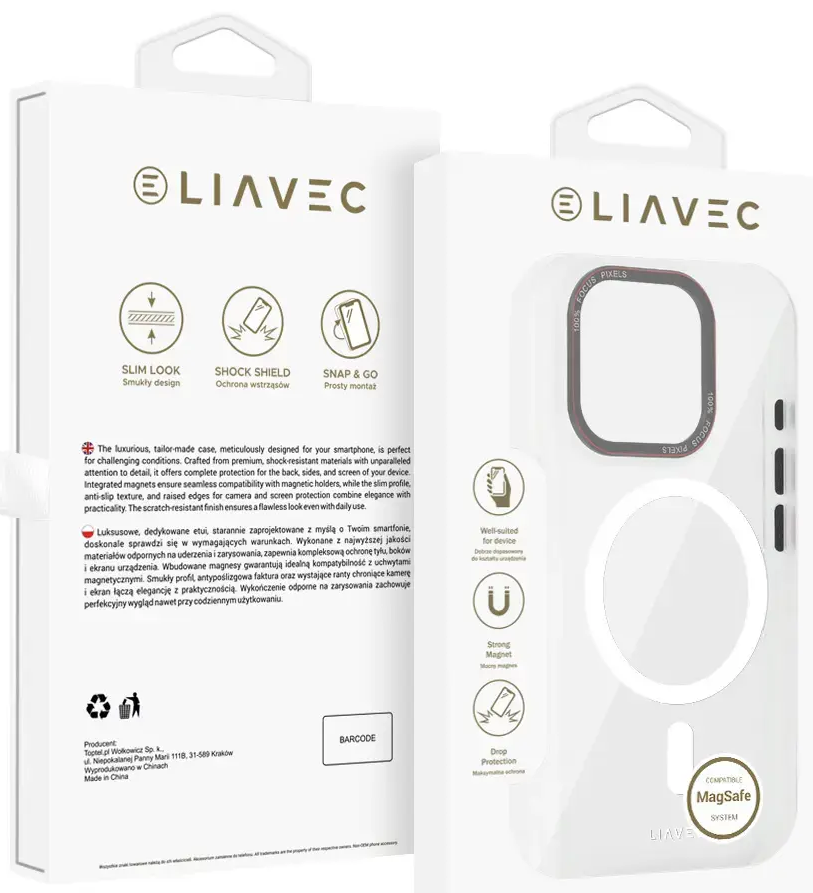 Liavec Hybrid telefono dėklas su MagSafe palaikymu iPhone 15 Pro skaidrus