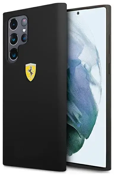 Ferrari Liquid Silicone Metal Logo Case for Samsung Galaxy S22 Ultra Black
