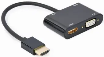 HDMI male to HDMI female + VGA female adapter with audio and extra power port