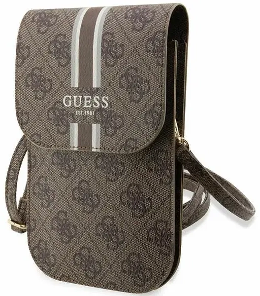 Guess PU 4G Printed Stripes Phone Bag Brown