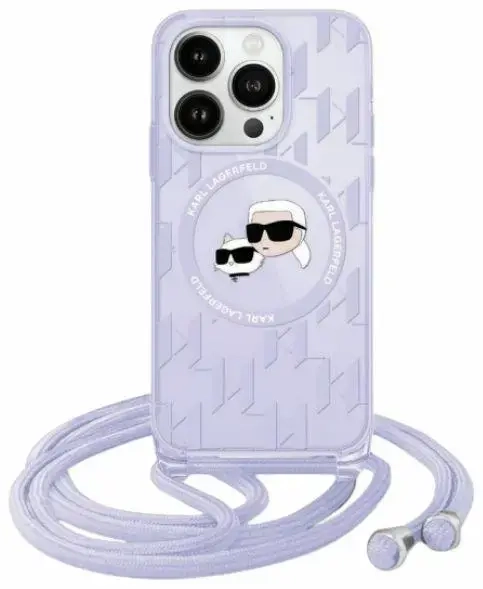 Karl Lagerfeld KLHMP15SHCKCKLCU iPhone 15 | 14 | 13 6.1" fioletowy|purple hardcase IML Crossbody Monogram Karl & Choupette Head MagSafe