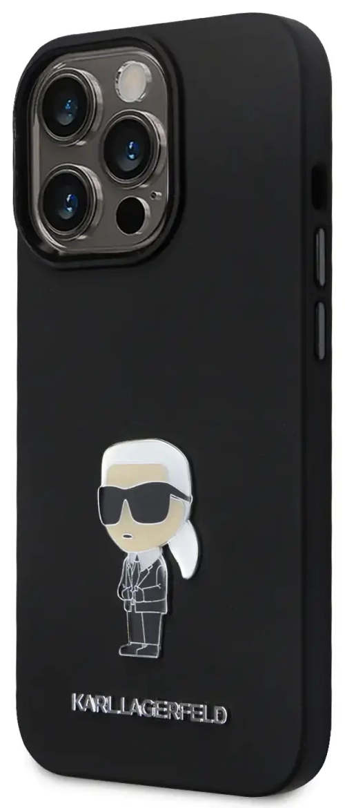 Karl Lagerfeld Liquid Silicone Metal Ikonik Case for iPhone 15 Pro Black