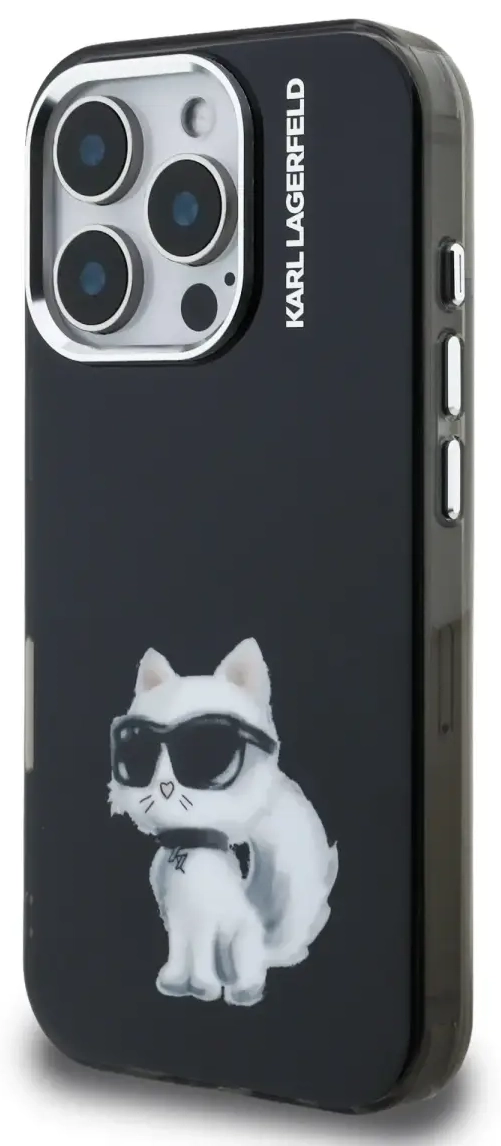 Karl Lagerfeld IML Aquarelle Choupette dėklas iPhone 16 Pro, juodas