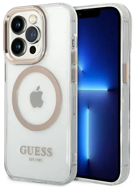 Guess Transparent MagSafe Compatible Case for iPhone 14 Pro Max Gold