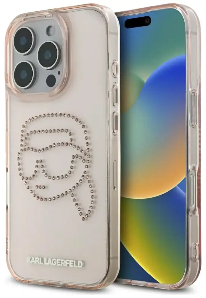 Etui Karl Lagerfeld IML Rhinestones Karl  Head do iPhone 16 Pro różowy
