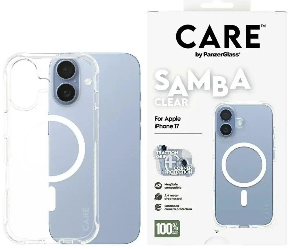 Case CARE by PanzerGlass Fashionable Samba w. White MagSafe for iPhone 17 transparent