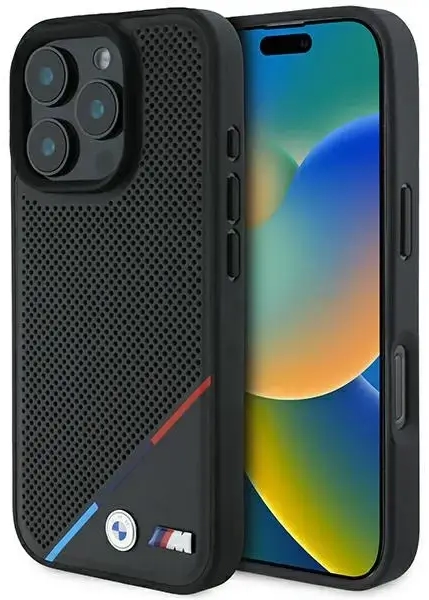 BMW BMHMP16L23PUPDK iPhone 16 Pro 6.3" czarny|black hardcase M Perforated Tricolor Line MagSafe