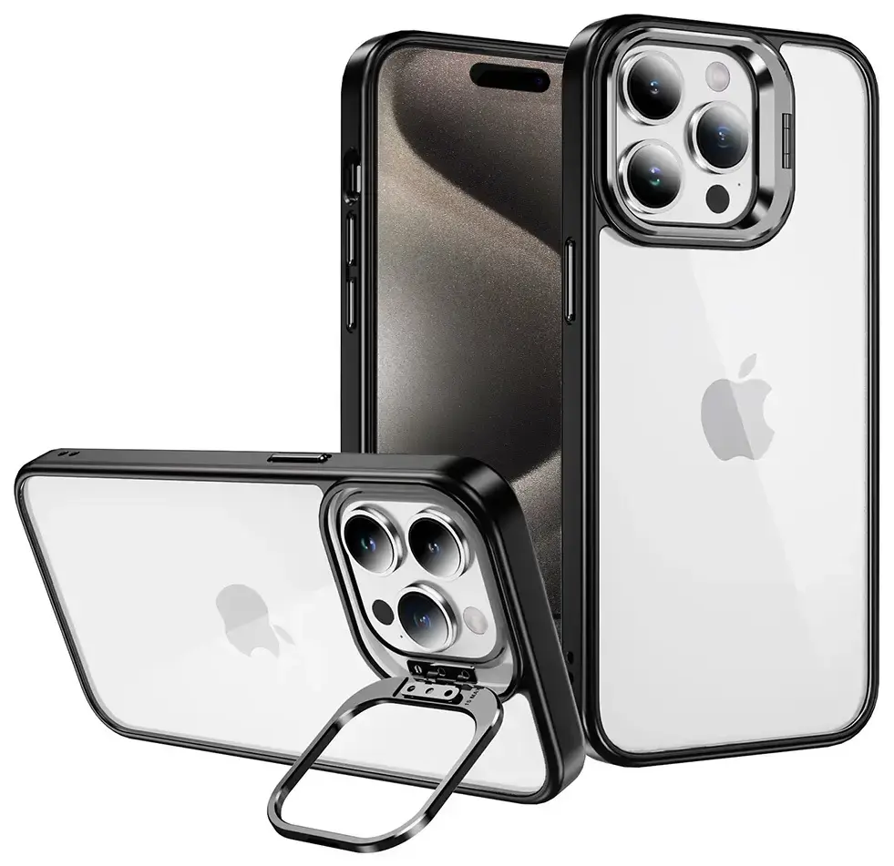 Tel Protect Kickstand maciņš ar statīvu telefonam iPhone 15 Plus melns
