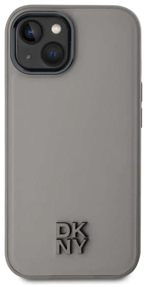 DKNY PU odos Stack logotipas MagSafe dėklas iPhone 15, pilkas
