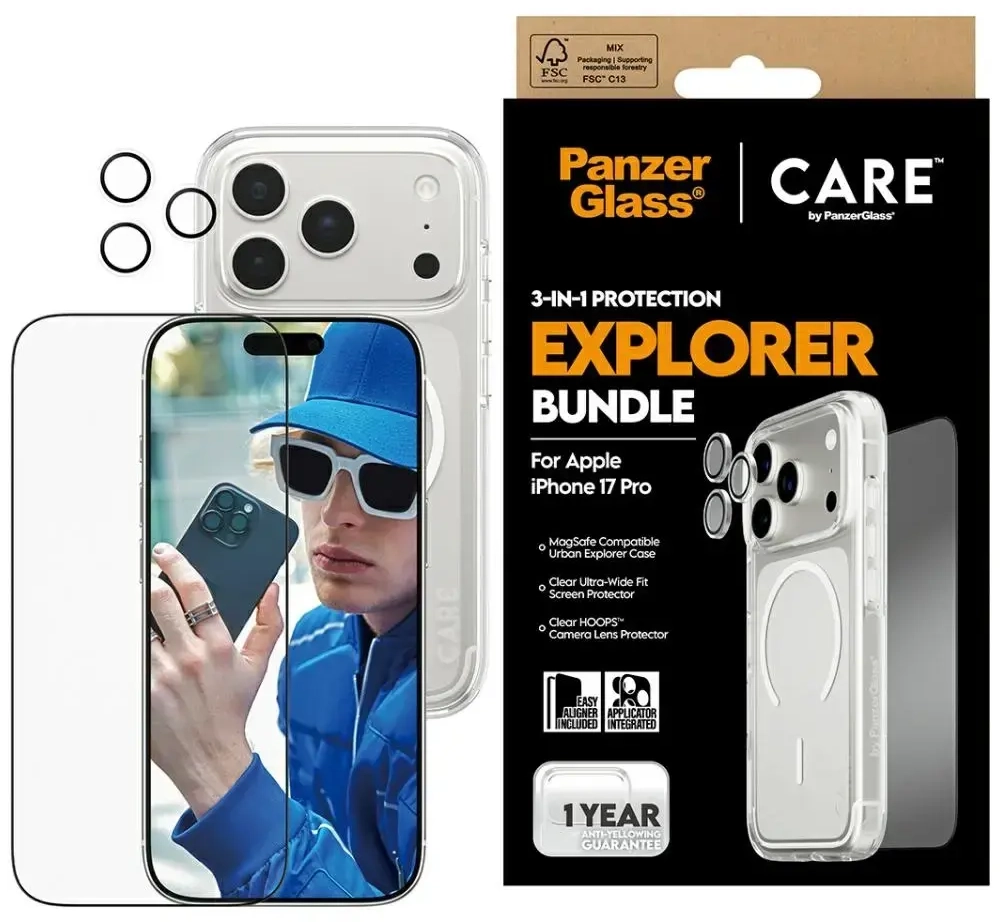 CARE by PanzerGlass Flagship Explorer 3in1 Case + Glass + Lens Protection Kit for iPhone 17 Pro