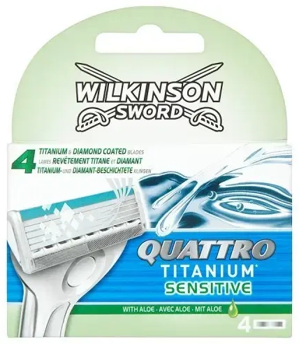 Wilkinson Sword Quattro Titanium Sensitive Blades - 4 Pack in Black