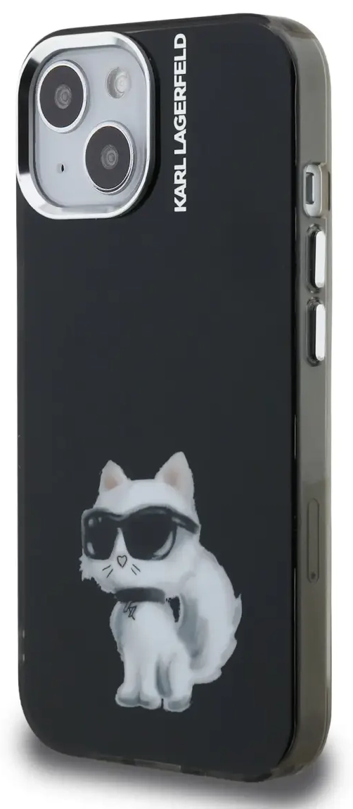 Karl Lagerfeld IML Aquarelle Choupette dėklas iPhone 15, juodas