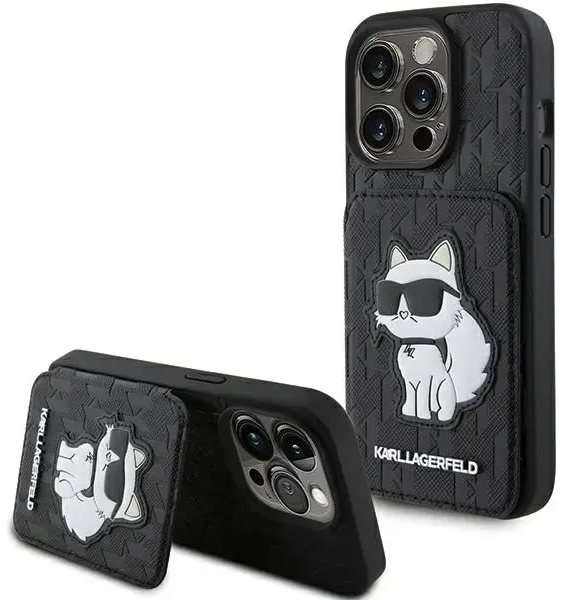 Karl Lagerfeld KLHCP15LSAKCNSCK iPhone 15 Pro 6.1" czarny|black hardcase Saffiano Cardslots and Stand Monogram Choupette