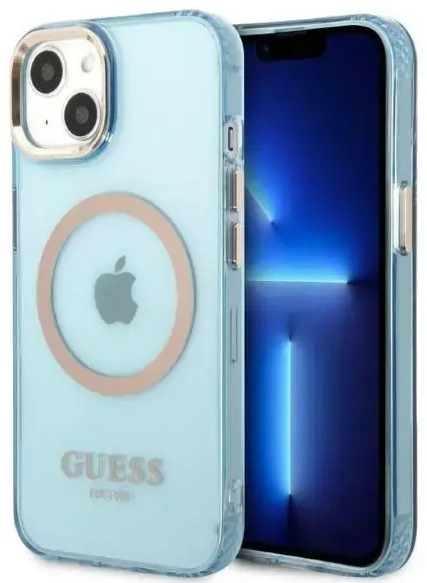 Guess GUHMP13MHTCMB iPhone 13 6,1" niebieski|blue hard case Gold Outline Translucent MagSafe