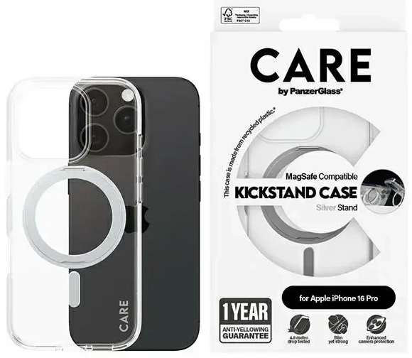 CARE by PanzerGlass Feature Kickstand Case iPhone 16 Pro 6.3" srebrny|silver MagSafe 1326