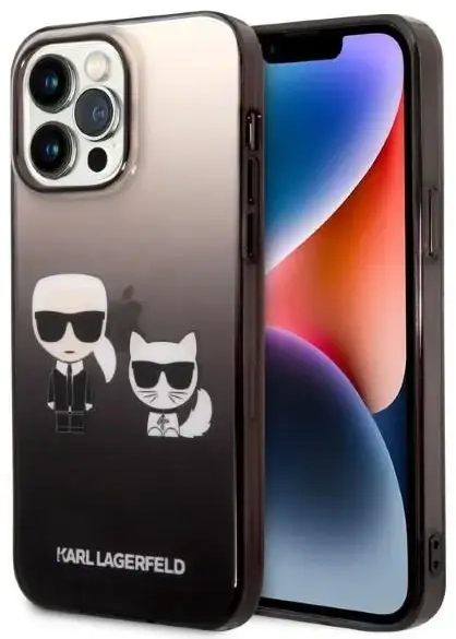 Karl Lagerfeld Gradient Karl and Choupette dėklas iPhone 14 Pro, juodas