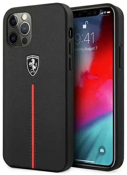 Ferrari FEOMSHCP12LBK iPhone 12 Pro Max czarny|black hardcase Off Track Leather Nylon Stripe