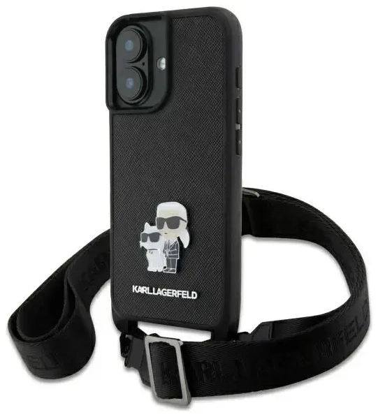 Karl Lagerfeld KLHCP16SSAKCPBK iPhone 16  6.1" czarny|black hardcase Saffiano Karl&Choupette Metal Pin CBDY Strap