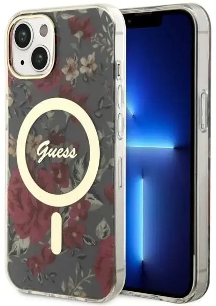 Guess GUHMP14MHCFWSA iPhone 14 Plus 6.7" zielony|khaki hardcase Flower MagSafe