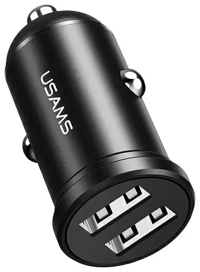 USAMS car Charger 2xUSB 2.4A Mini| black |CC114TC01 (US-CC114) automašīnas lādētājs | 12W |  | USB-A |  | melns