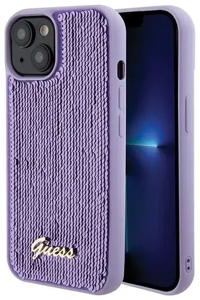 Guess Sequin Script Metal case for iPhone 15 - purple
