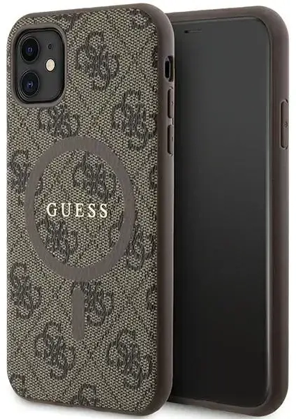 Guess GUHMN61G4GFRW iPhone 11 6.1" | Xr brown|brown hardcase 4G Collection Leather Metal Logo MagSafe