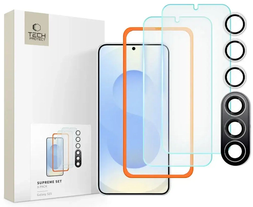 TECH-PROTECT SUPREME tempered glass for phone Samsung Galaxy S25 clear 3-pack