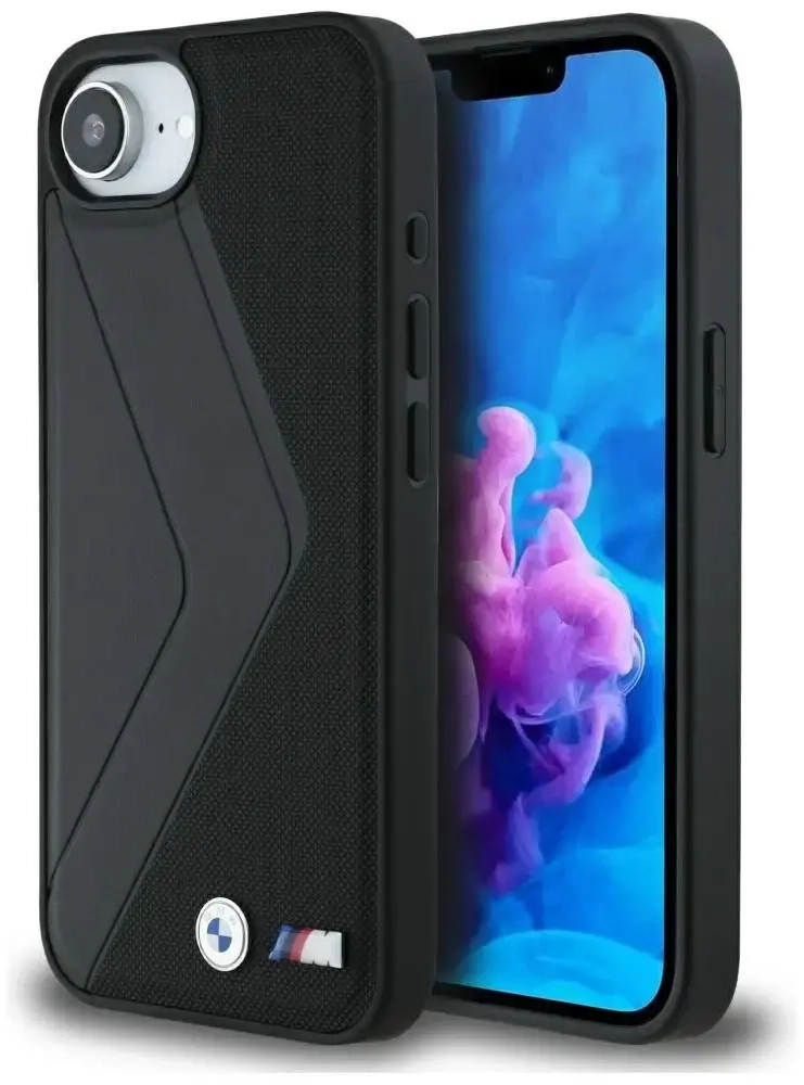 BMW Oversized Stripes phone case for iPhone 16e black with MagSafe