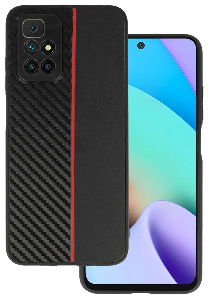 Tel Protect CARBON Case for Xiaomi Redmi 10 Black with red stripe