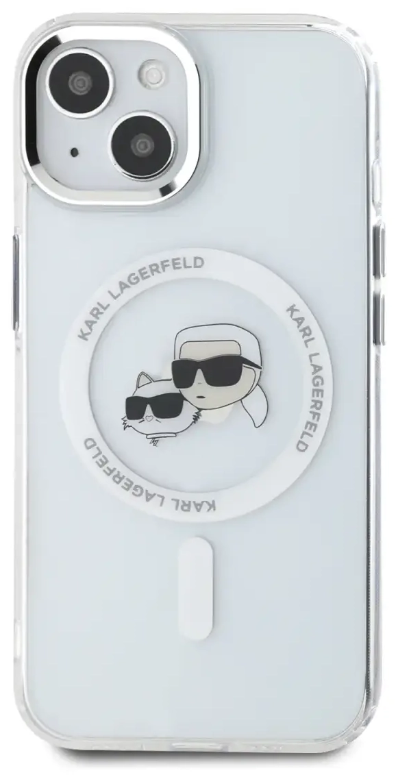 Karl Lagerfeld IML K&CH Heads Metal Frame MagSafe Case for iPhone 14 Transparent