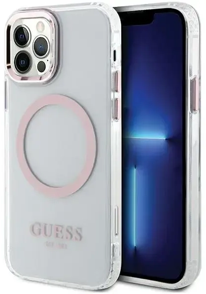 Guess GUHMP12MHTRMP iPhone 12|12 Pro 6.1" różowy|pink hard case Metal Outline Magsafe