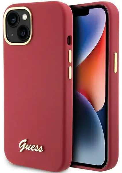 GUHCP15SSMBSLM Guess iPhone 15 6,1"  cietais maciņš ar uzrakstu, metāla logotipu un rāmi fuksija