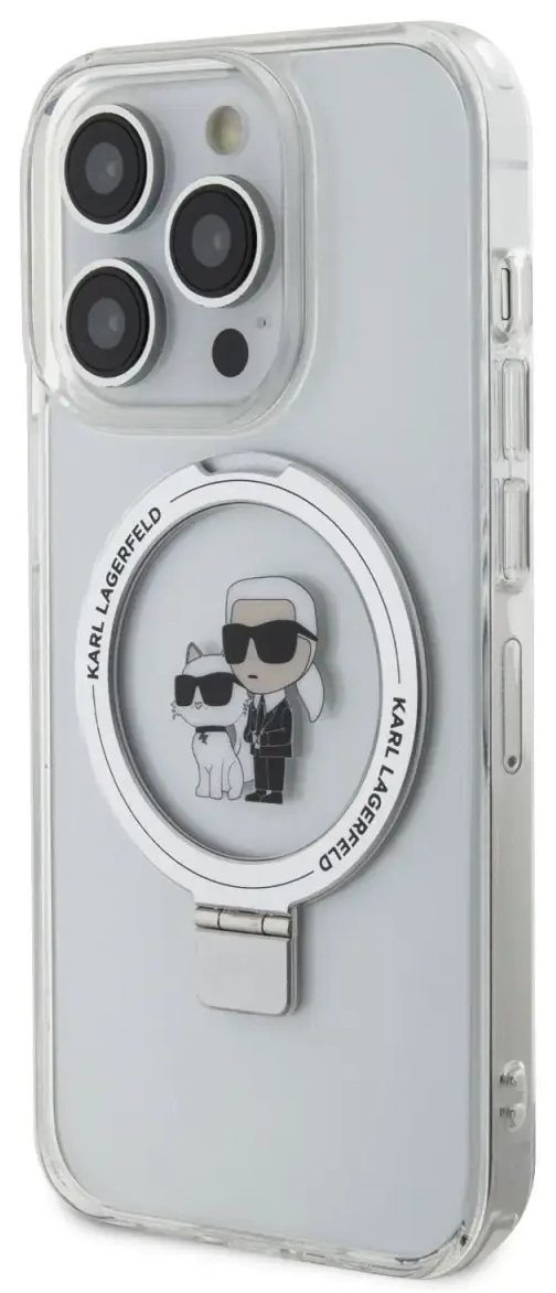 Karl Lagerfeld Ringstand Karl and Choupette MagSafe Case for iPhone 15 Pro Max White