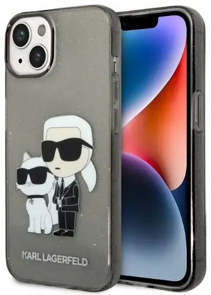 Karl Lagerfeld IML Glitter Karl and Choupette NFT Case for iPhone 14 Plus Black