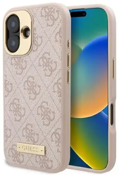 Guess GUHMP16SU4GPRP iPhone 16 6.1" różowy|pink hardcase 4G Logo Plate MagSafe
