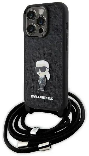 Karl Lagerfeld KLHCP15LSASKNPSK iPhone 15 Pro 6.1" hardcase czarny|black Crossbody Saffiano Monogram Metal Pin Karl & Choupette