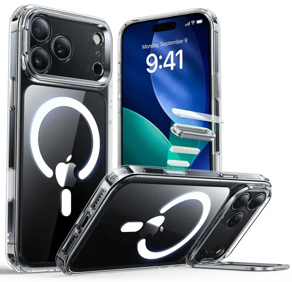 ESR CLASSIC HYBRID KICKSTAND чехол с подставкой для телефона iPhone 17 Pro прозрачный