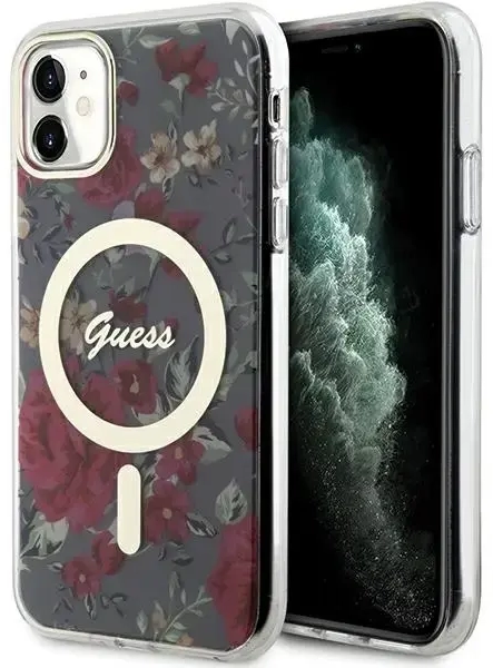 Guess GUHMN61HCFWSA iPhone 11 | Xr 6.1" zielony|khaki hardcase Flower MagSafe