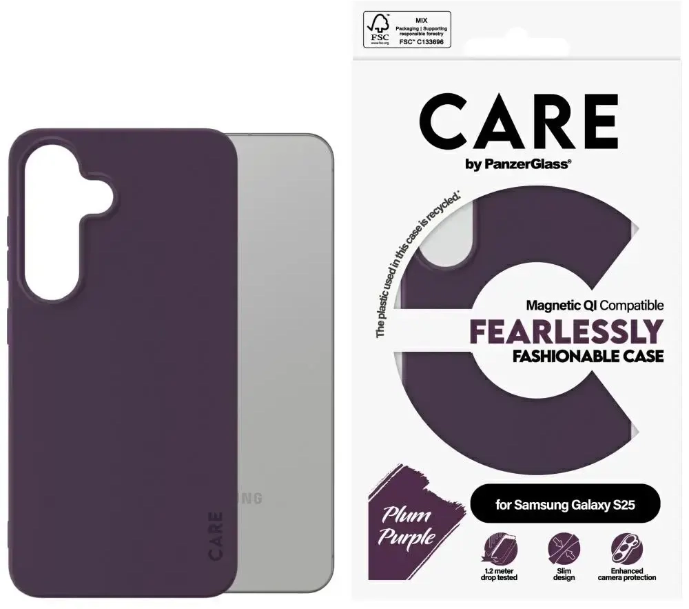 Etui CARE by PanzerGlass Fashion QI do    Samsung Galaxy S25 fioletowy