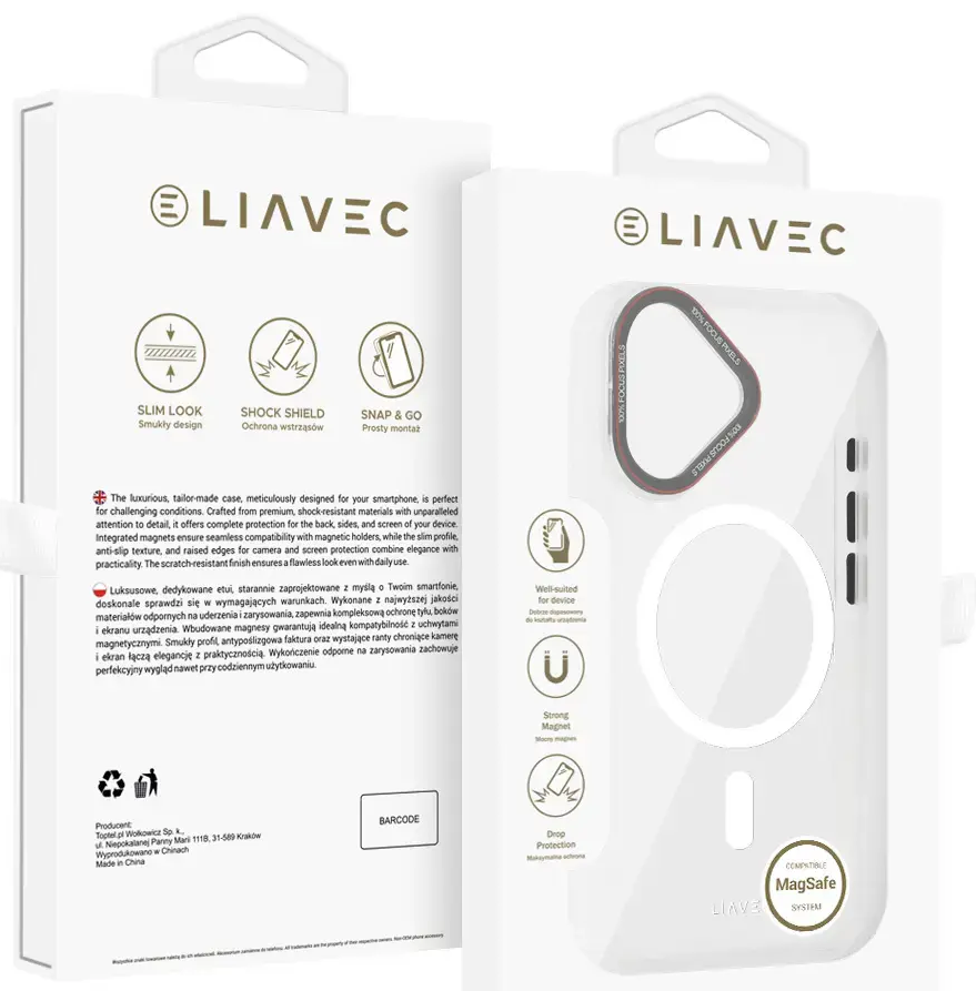 Liavec Hybrid telefono dėklas su MagSafe palaikymu iPhone 16 skaidrus