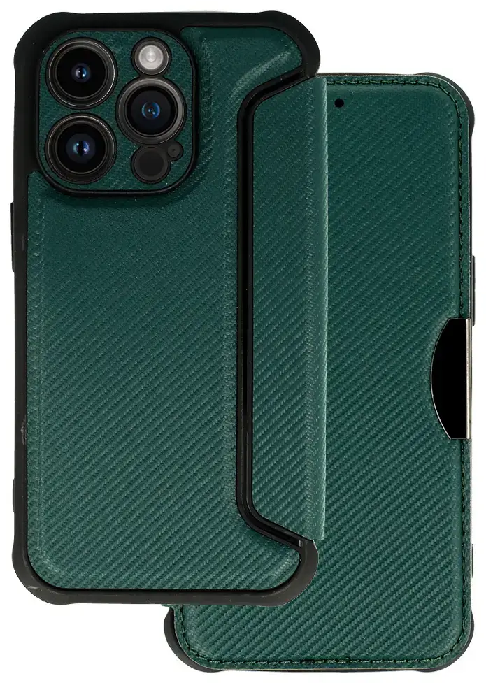 Razor Carbon raamatutüüpi telefoni ümbris iPhone 14 Pro Max roheline